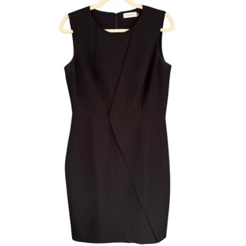 B8 Calvin Klein Black Sleeveless Sheath Dress Business Professional Vented 12